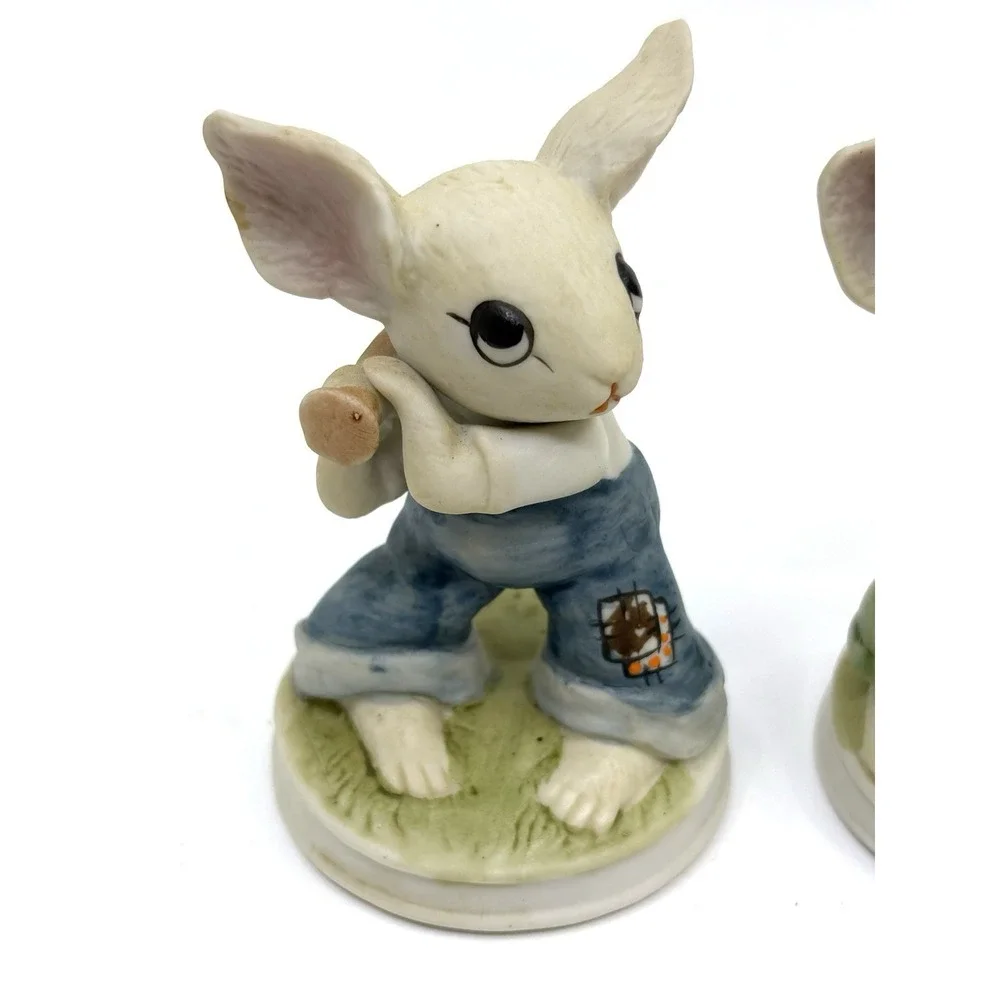 Vtg Mice Porcelain Lot Of 2 Playing Golf & Baseball Taiwan Mouse Collection